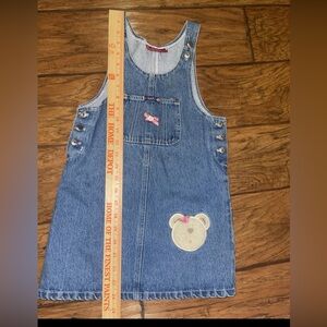 Vintage Swat Girls Denim Jumper Dress Size 4t teddy bear